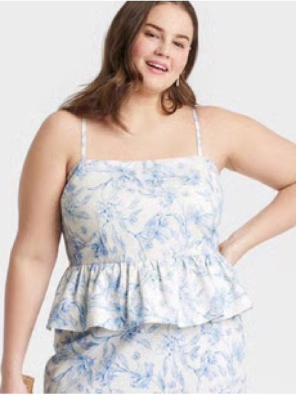 a new day White and Blue Floral Peplum Cami